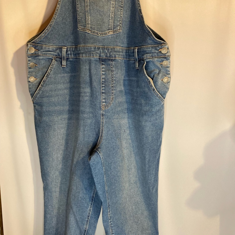 AVA & ViV Women Jean Corduroy Denim Distressed blue Suspenders Farm Pant